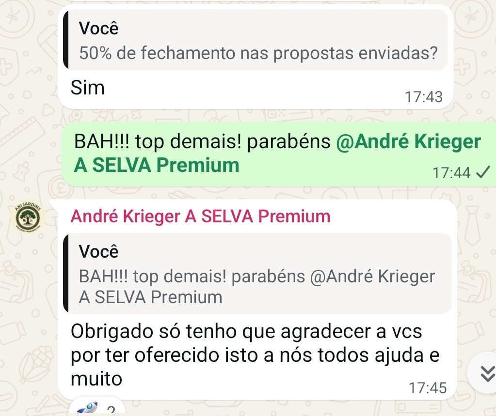 Depoimento no WhatsApp: Andre, da Aki Jardins, com 50 por cento de fechamento nas propostas enviadas